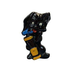 Vtg Redware Hand Painted Black Dog Figurine Holding Golf Clubs Made In Japan